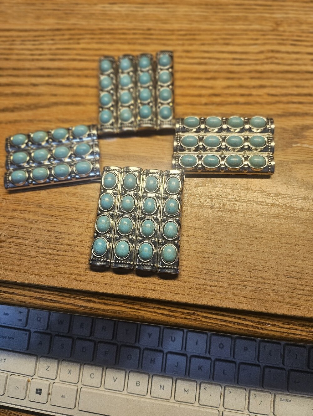 Silver-Tone Phone Accessory with Turquoise Accents - Teal Blue